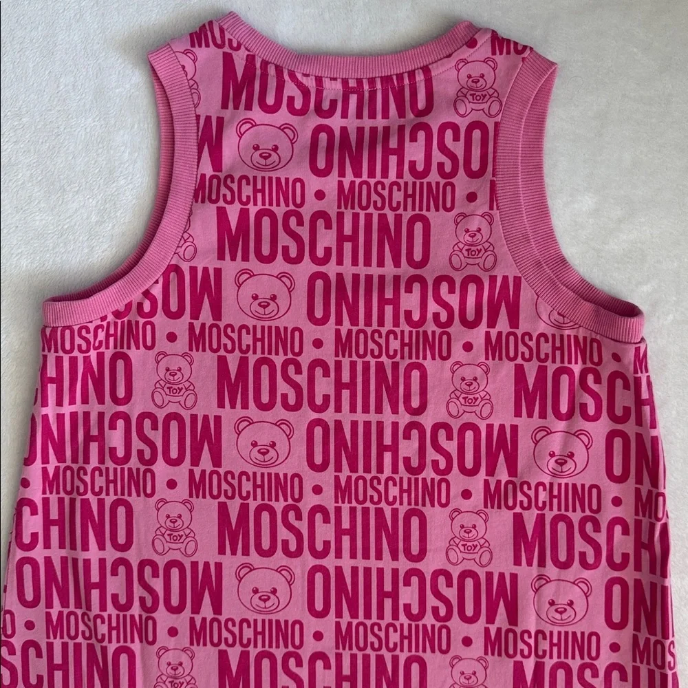 Moschino Teen | 2020 Teddy Bear Allover Logo Drop Waist High Low Dress Pink 14 - Picture 11 of 15